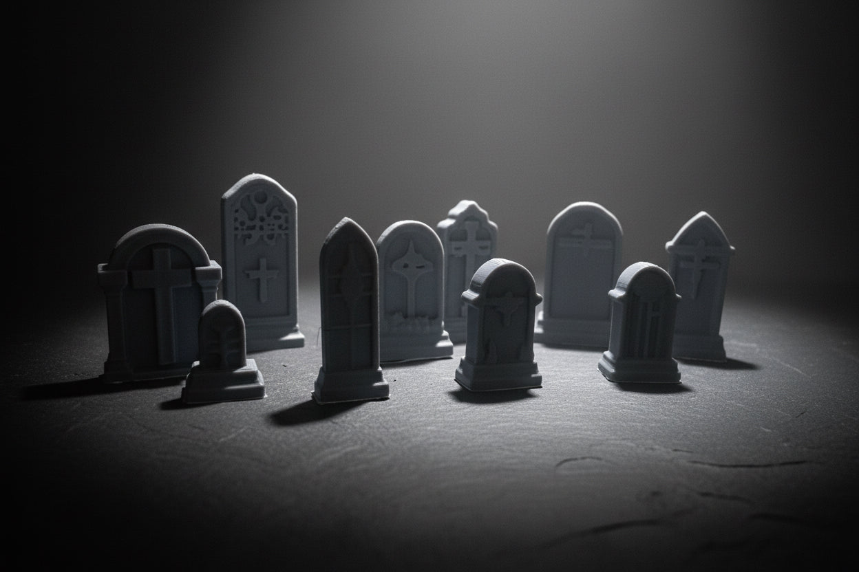 10 Miniatur Grabsteine - 3D gedruckt - Tabletop D&D Terrain Modellbau Friedhof