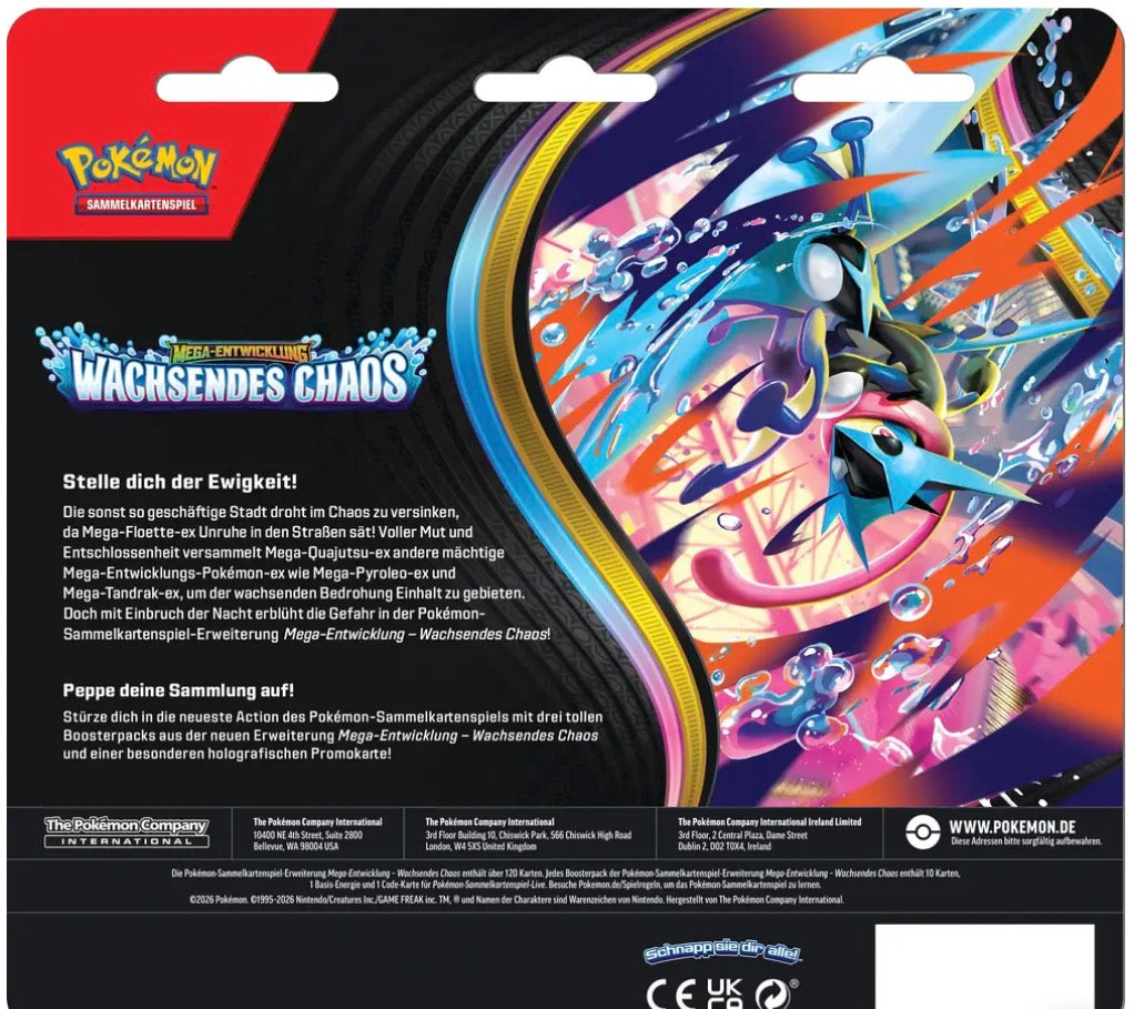 Pokemon ME4 Wachsendes Chaos 3-Pack-Blister -DE